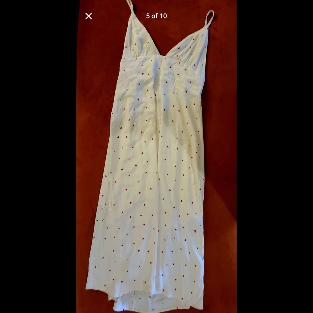 White Spaghetti Strap Dress with Red Dots